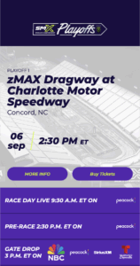 Playoff 1 zMAX Dragway at Charlotte Motor Speedway Concord, NC